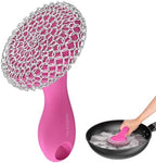 SUBEKYU Cast Iron Scrubber with Silicone Handle, Stainless Steel Skillet Cleaner for Cast Iron Pans (Pink) by SUBEKYU