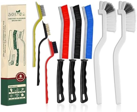 8 Pcs Crevice Cleaning Brush Set Hard Bristle Tools for Narrow Spaces by Solvra