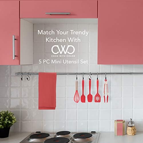 COOK WITH COLOR Silicone Cooking Utensils, Kitchen Utensil Set, Easy to Clean Silicone Kitchen Utensils, Cooking Utensils for Nonstick Cookware, Kitchen Gadgets Set, Mini, Red - Image 2