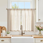 jinchan Linen Kitchen Tier Curtains, 38x36, 2 Panels, Natural by JINCHAN