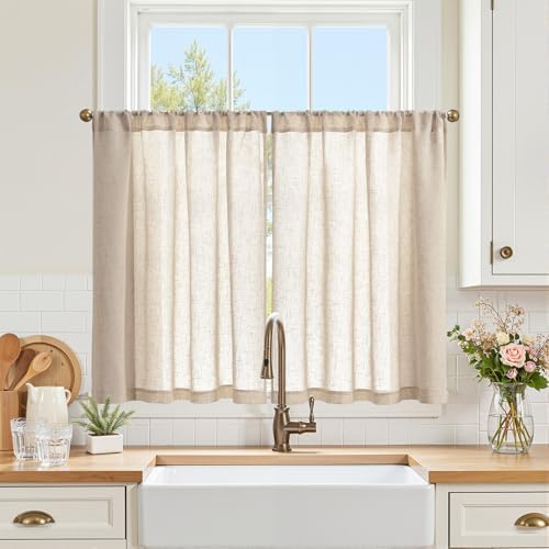jinchan Linen Kitchen Tier Curtains, 38x36, 2 Panels, Natural by JINCHAN