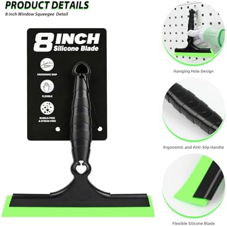 EHDIS 2PCS Flexible 8-Inch Silicone Squeegee Window Tint Tool Auto Water Blade, Shower Squeegee for Car Windshield, Glass, Tiles, and Smooth Surfaces (Green) - Image 3