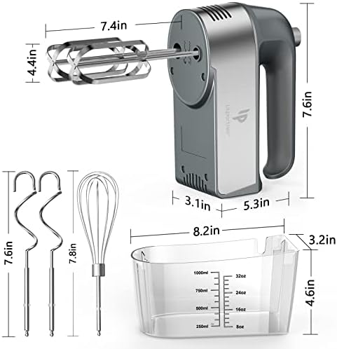 Hand Mixer Electric, 450W Kitchen Mixers with Scale Cup Storage Case, Turbo Boost/Self-Control Speed + 5 Speed + Eject Button + 5 Stainless Steel Accessories, For Easy Whipping Dough, Cream, Gray - Image 5