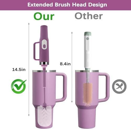 5 in 1 Electric Bottle Brush Cleaner Compatible Stanley Bottle Brush Straw Cleaner Multifunction Rechargeable IPX6 Waterproof Extra Long Design for Stanley Cup, Sports Bottle and More (Purple-1) - Image 2