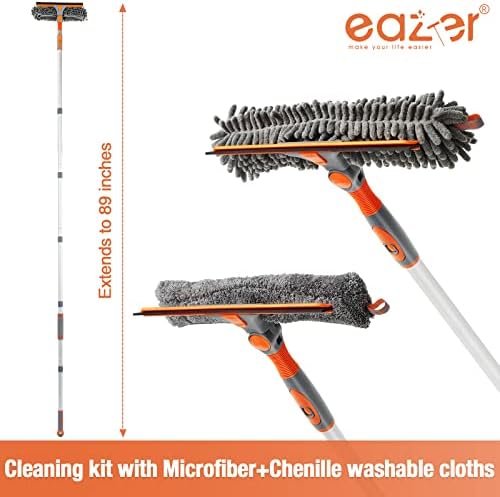 Eazer 89'' Squeegee Window Cleaner 2 in 1 Rotatable Window Cleaning Tool Kit with Extension Pole, Window Washing Equipment with Bendable Head for Indoor/Outdoor Window and Car Glass - Image 2