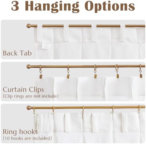 jinchan Linen Pinch Pleated Back Tab Tier Curtains, 38x45, White - Image 5