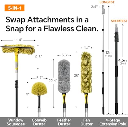 5-in-1 4-12Ft 4-Stage Telescoping Extension Pole Kit for Cleaning - Image 2