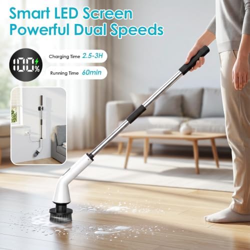 Electric Spin Scrubber for Bathroom,Power Cleaning Brush with 7 Replaceable Brush Heads, Adjustable Long Handle, Cordless Electric Shower Scrubber for Home, Floor, Kitchen & Car - Image 2