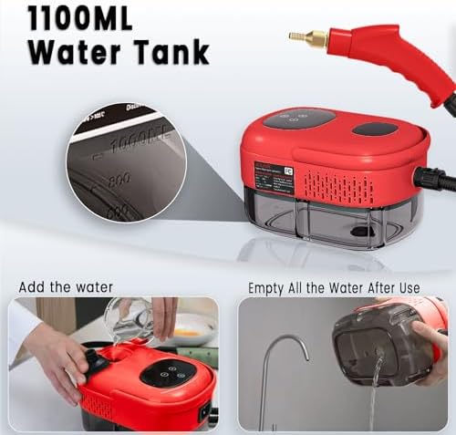 Steam Cleaner, Portable Pressurized Steamer for Cleaning with 14pcs Accessories, 6-Level Adjustable and 15s Heat-Up, Handheld Steam Cleaner for Home, Tile, Dirt, Grout, Grease, Car Detailing (5-Red) - Image 5