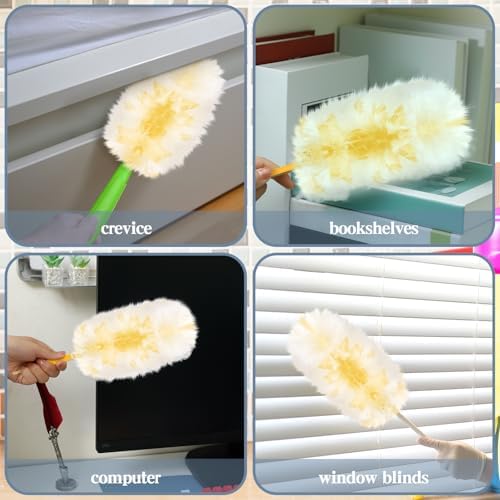 Vesici 400 Pcs Duster Refills Compatible with Swiffer Dusters Bulk Disposable Replacement Thickened with 1 Handle Heavy Duty for Cleaning, Office (Yellow) - Image 3
