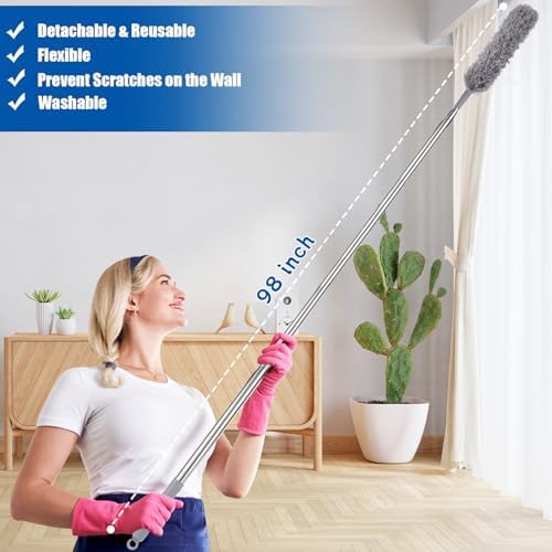 9PCS Dusters for Cleaning,Extendable Microfiber Duster with Extension Pole Up to 100'',Bendable Washable and Reusable Dusters Kit for Ceiling Fans, High Ceilings,Blinds,Furniture and Cars - Image 3
