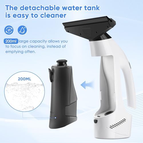 Window Vacuum Squeegee Cordless, 2000Pa Electric Rechargeable Window Cleaner with 200ml Water Tank, Cleaning Kit with Spray Bottle & Microfiber Pad for Glass, Mirror, Shower Door, Car Windshield - Image 2