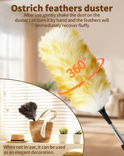 Extendable Ostrich Feather Duster with Bonus Wool Feather Duster Head - Natural Fluffy Non-Slip Handle Feathers Dusters for Cleaning Ceiling Fans, Blinds, Roof Dusting, High Surfaces (18-48 in) - Image 5