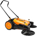 RT980S 38" Outdoor and Indoor Manual Push Floor Sweeper with Triple Brushes, 12-gal Waste Container, 38,000 Square Feet per Hour, Walk-Behind Industrial and Commercial Floor Sweeper by SUNMAX