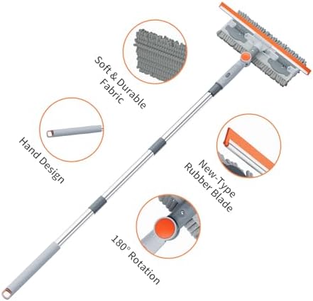 6.4FT Extendable 2-in-1 Window Squeegee & Scrubber with Long Handle, 180° Adjustable Head, Streak-Free Silicone Blade, Multi-Purpose Glass Cleaning Tool for High Windows, Mirrors & Car Windshields - Image 6