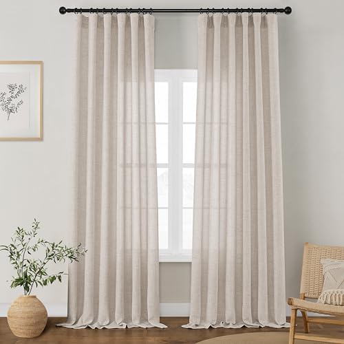 Flax Linen 126 Inch Curtains 2 Panels with Rod Pocket Hook Belt by DUKIYO