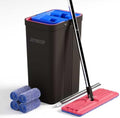 JOYMOOP Mop and Bucket with Wringer Set, Hands Free Flat Floor Mop and Bucket, with 4 Washable Microfiber Pads, Wet and Dry Use, Floor Cleaning System - Black+Red+Slate Blue by JOYMOOP