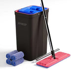 JOYMOOP Mop and Bucket with Wringer Set, Hands Free Flat Floor Mop and Bucket, with 4 Washable Microfiber Pads, Wet and Dry Use, Floor Cleaning System - Black+Red+Slate Blue by JOYMOOP