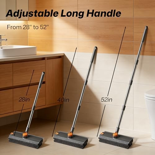 3-in-1 Floor Scrub Brush with Long Handle, Scrape and Heavy-Duty Stiff Bristle Floor Scrubber Brush with Squeegee and Tweezer for Cleaning Tile Kitchen Wall Deck Bathroom Patio Garage - Image 3