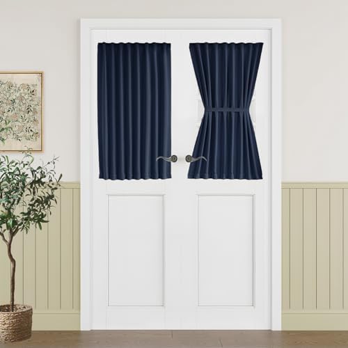Vatge French Door Curtains - Sidelight Curtain for Small Window, Privacy Door Window Curtains for Doorways, 1 Panel, W25 x L40, Navy by Vatge