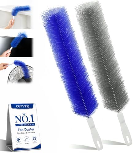 2PCS Fan Cleaning Brush Bendable Microfiber Duster Cleaner Window Head Reusable Dust Remover Crevice Blind Vent Removal Tool Screen Ceiling Car Ac Cepillos para Limpieza Gap Whole House (Blue Gray) by Unknown