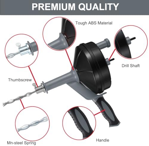 Drain Auger, Clog Remover with Drill Adapter, 25 Feet Flexible Plumbing Snake Use Manually or Powered for Kitchen,Bathrom and Shower Sink, Comes with Gloves(Gray) - Image 2