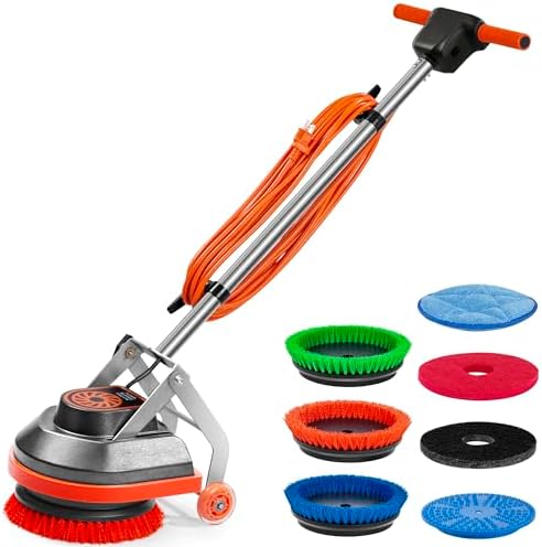 HHQ Commercial Floor Scrubber Machine with Brushes and Pads, Heavy Duty Floor Cleaner Polisher and Buffer- Deep Cleaning Tile and Grout, Hardwood Floors and Carpets without Getting on Hands and Knees by HHQ-Motor