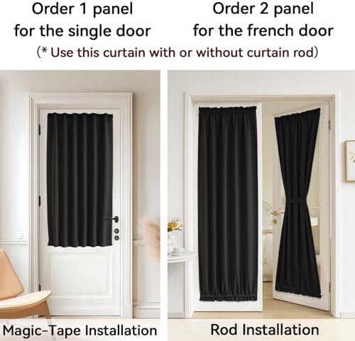 Vatge Sidelight Curtains - Room Darkening Door Curtain Panel for Narrow Door Window, 1 Panel, W12 x L72, Black - Image 4