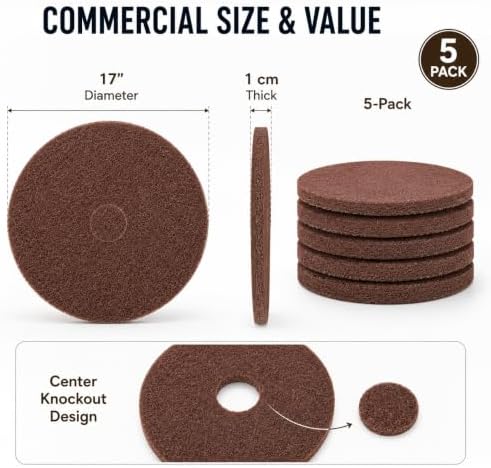 17" Floor Stripping Pads for Heavy-Duty Scrubbing & Deep Cleaning, 5 Pack - Image 3