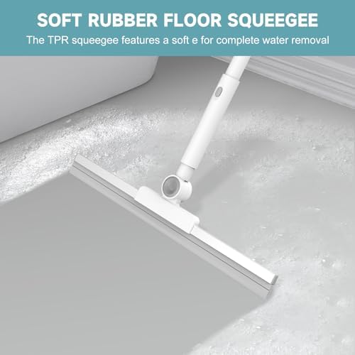 nacena Shower Scrubber with Long Handle, 4 in 1 Tile Tub Scrubber Brush with 3 Detachable Cleaning Shower Heads and Floor Squeegee Shower Cleaner Brush for Bathroom Kitchen Tub Sink Floor, Grey White - Image 5