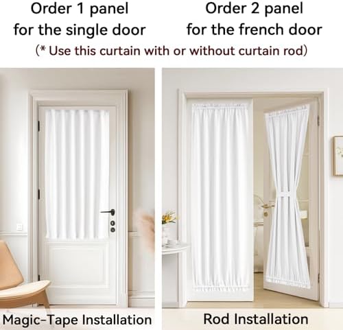 Vatge Front Door Sidelight Curtains with Magic Tape - 12x60 Door Window Covering, 50% Sunlight Blocking French Curtain, 1 Panel, W12 x L60, Pure White - Image 5