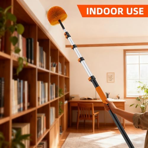 18 FT Cobweb Duster with 3-12 FT Telescoping Pole, Dual Action Flip-Lock & Screw Fixing Design, Washable Reusable Duster for High Ceilings, Fans & Home Cleaning - Image 6