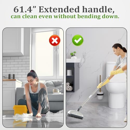 Grout Cleaner with Long Handle & Stiff Swivel Bristles - 2-in-1 Scrubber and Scraper, Tapered Design for Tile Floors, Baseboards, and Tight Spaces - Image 5