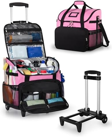 Marscamd Large Rolling Cleaning Caddy Bag with Detachable Trolley, Pink by Marscamd