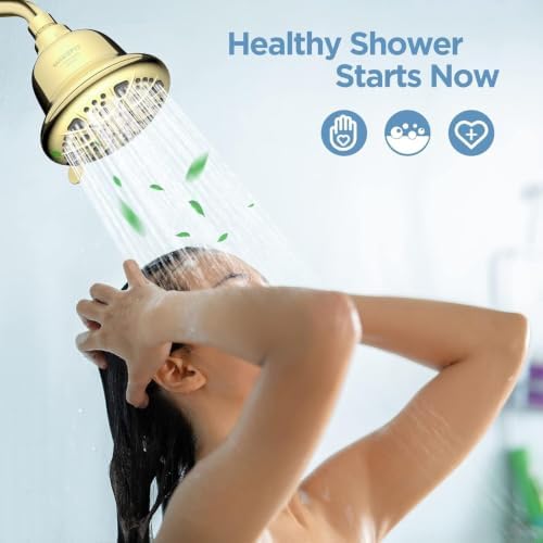 MakeFit Filtered Shower Head - High Pressure Rain - Shower Head with filter for Hard Water - Luxury 7 Settings Adjustable Water Filter Showerhead (Gold) - Image 7
