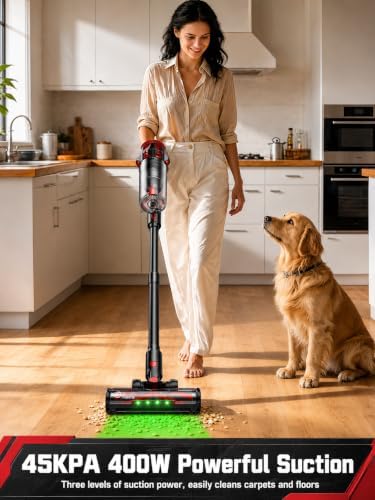 Cordless Vacuum Cleaner for Milwaukee Battery, 45KPA 400W Vacuum Cleaners for Home, Self-Standing Stick Vac w/ LED Display, Anti-Tangle Lightweight Vacuum for Carpet, Floor, Car(Battery Not Included) - Image 2
