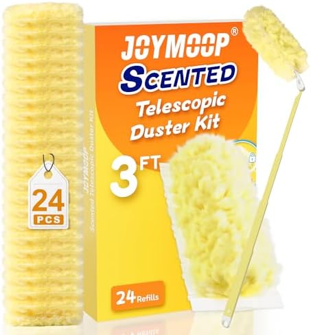 JOYMOOP Scented Telescopic Duster kit, 3FT Extendable Handle (Yellow) + 24 Yellow Refills for Swiffer Feather Duster,Easy Cleaning for Ceilings, Ceiling Fans, Blinds, Vents & Shelves by JOYMOOP