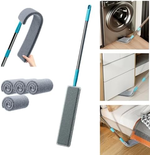 2026 Upgraded Retractable Gap Dust Cleaner, Flat Duster with Extension Pole (60in), Gap Mop for Under Appliances, Under Fridge Cleaning Tool, with 4 Microfiber Duster Cloths by Unknown