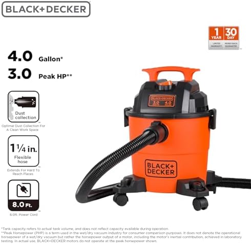 BLACK+DECKER Shop Vacuum Wet and Dry, 4 Gallon 3-in-1 Portable Shop Vac with Accessories, Workshop, Garage, Home and Car Vacuum Cleaner, 3 HP(BDXV18301P-4A) - Image 2