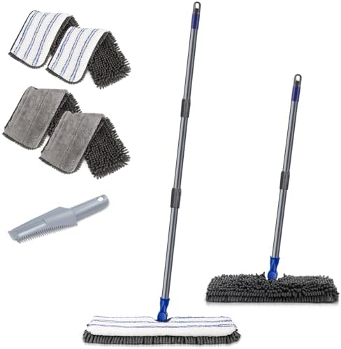 Two Sided Dust Mop for Floor Cleaning, 360°Microfiber Mop with 4 Mops Pads by MASTERTOP