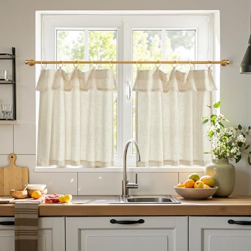jinchan Linen Tier Kitchen Curtains, 30x24, 2 Panels, Natural by JINCHAN