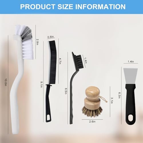 12Pcs Crevice Cleaning Brush Set, Hard Bristle Multi-Purpose Household Cleaning Tools for Kitchen Bathroom Tile Grout Window Track, Bamboo Pot Brush + Copper Wire Brush + Scraper - Image 6