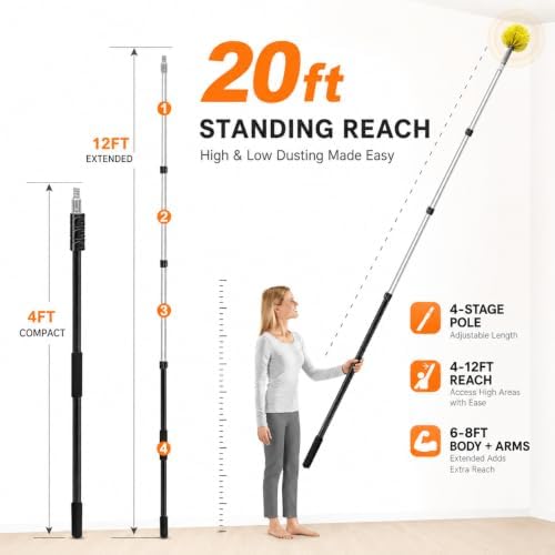 4-12Ft Cobweb Duster with 4-Stage Extension Pole for Ceiling Wall - Image 3