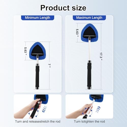JUSTTOP Windshield Cleaner Tool, Car Interior and Exterior Window Cleaning Kit with Extendable Handle & 4 Reusable Microfiber Pads, Auto Glass Wiper Brush Kit for Car & Home Windows (Blue) - Image 3