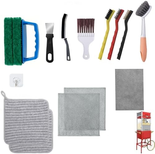 Popcorn Machine Cleaning KitAccessories-16Pcs Multi-Functional Cleaner Set, with Long-Handled Brush,Crevice Brush & Oil-Absorbing Cloth for deep Cleaning Popcorn Machines, Range Hoods, ovens by Unknown