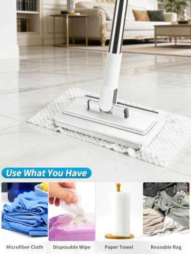 Press Grip Mini Mop with 10 Reusable Cloths, 50 Inch Long Handle Cloth Changing Mop, Compact Flat Mops with Wall Hook for Wet Dry Cleaning Floors Walls Windows Bathroom Tight Spaces - Image 5