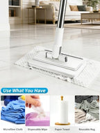 Press Grip Mini Mop with 10 Reusable Cloths, 50 Inch Long Handle Cloth Changing Mop, Compact Flat Mops with Wall Hook for Wet Dry Cleaning Floors Walls Windows Bathroom Tight Spaces - Image 5