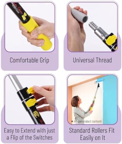 Bates- Extension Pole, 2.4 to 6 Ft, 2 Pack, Yellow, Telescopic Pole for Painting and Cleaning - Image 3