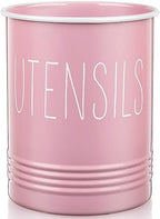 Bivvclaz Kitchen Utensil Holder - 6.7" Utensil Holder for Kitchen Counter - Cooking Utensil Crock with Cork Bottom - Pink Decor and Accessories - Utensil Storage Caddy Organizer by Bivvclaz