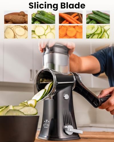 Rotary Cheese Grater Manual Hand Crank 5 Blade Shredder, Black & Chrome - Image 5